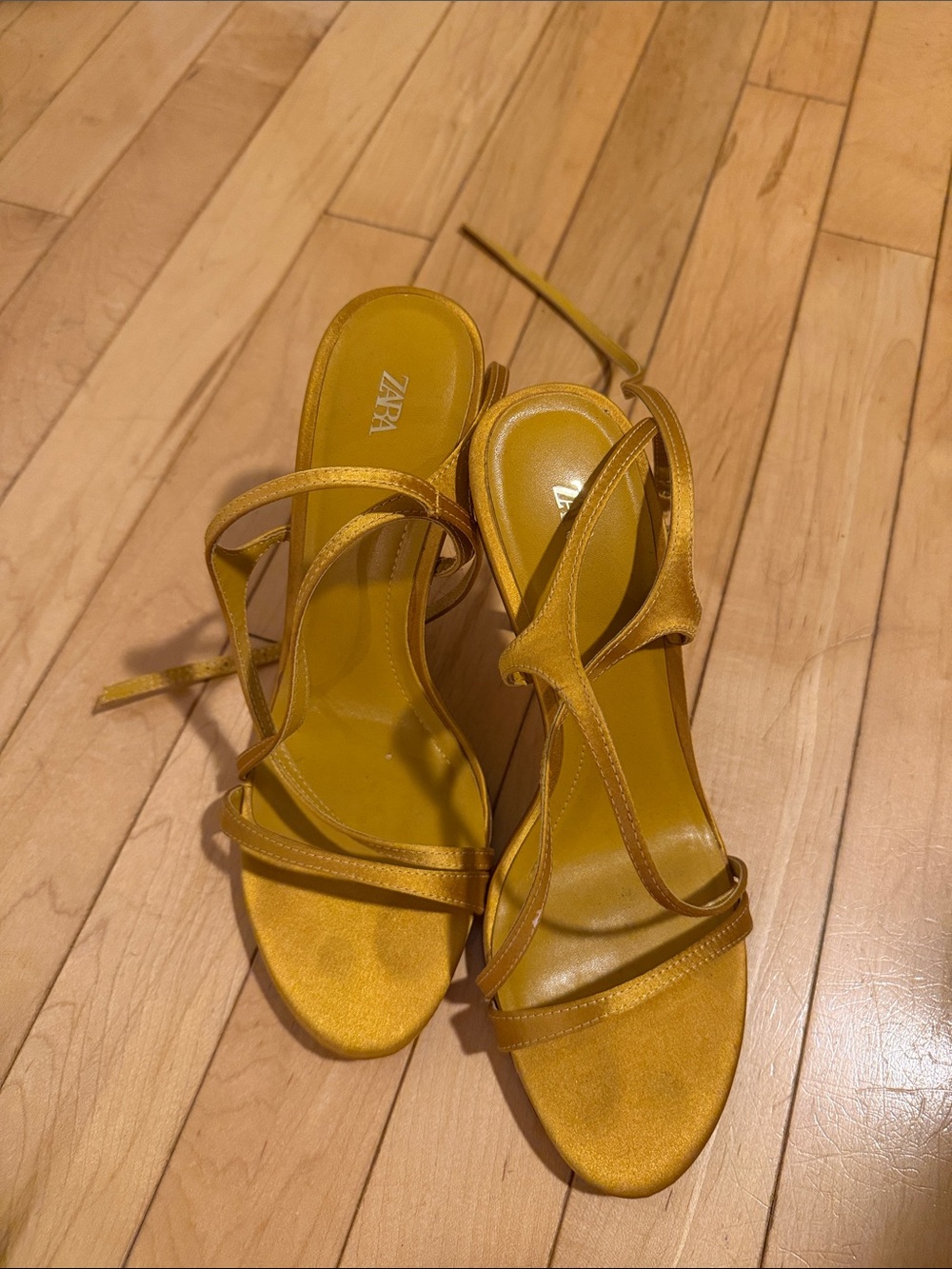 ZARA Golden Yellow Strappy Heeled Sandals